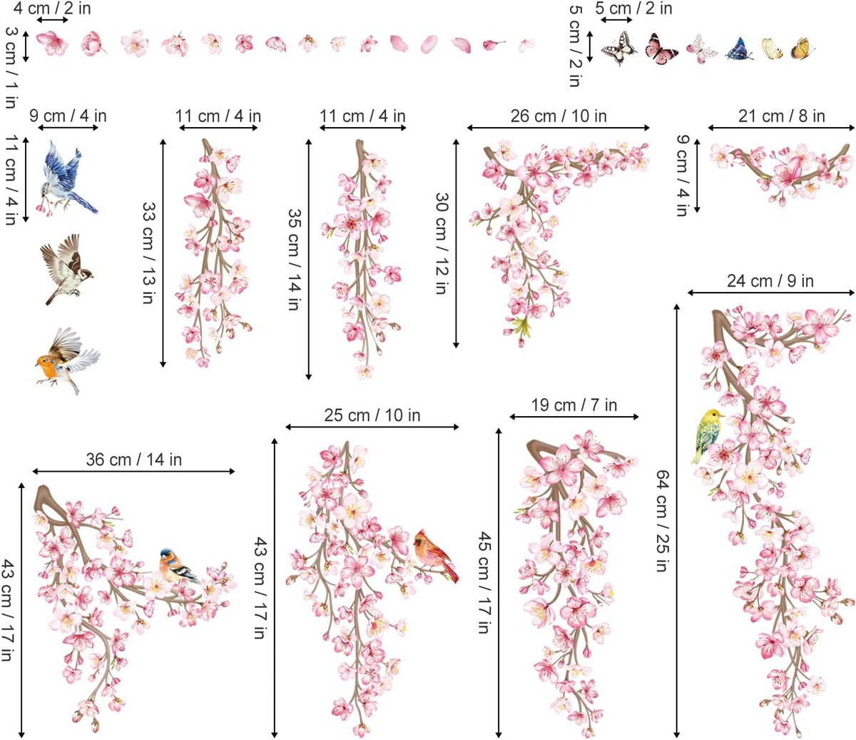 Cherry Blossom Flower Wall Decals Pink Floral Branch Wall Stickers