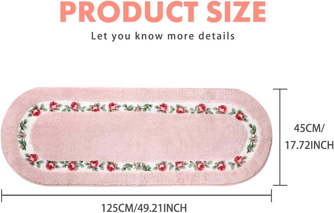 Rose Floral Area Rugs Ultra Soft Low Pile Shag Rug, Non Slip Washable Modern Floor Mat Pad for Living Room Bedroom Bathroom Dorm Kitchen Entryway 49.2 x 17.7 INCH (Oval, Pink)
