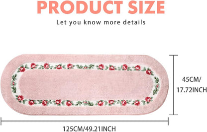 Rose Floral Area Rugs Ultra Soft Low Pile Shag Rug, Non Slip Washable Modern Floor Mat Pad for Living Room Bedroom Bathroom Dorm Kitchen Entryway 49.2 x 17.7 INCH (Oval, Pink)