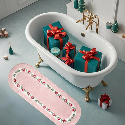 Rose Floral Area Rugs Ultra Soft Low Pile Shag Rug, Non Slip Washable Modern Floor Mat Pad for Living Room Bedroom Bathroom Dorm Kitchen Entryway 49.2 x 17.7 INCH (Oval, Pink)
