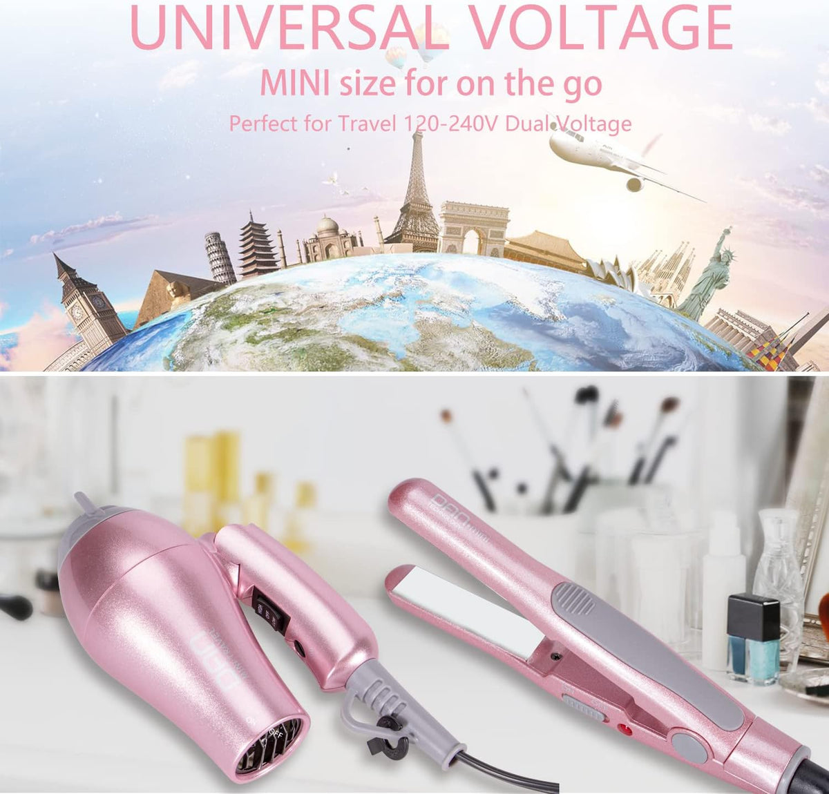 DAN Travel Hair Tool Set,Hair Dryer and Flat Irons with Travel case