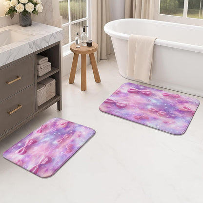 Bow Pattern Quick Dry Bath Mat, Fanciful Peach Bows Decorative Non Slip Shower Mat, Dreamy Memory Foam Washable Bath Rugs for Bathroom Toilet Restroom 20x32 Inch