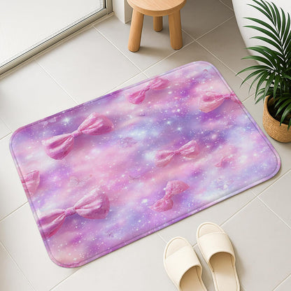 Bow Pattern Quick Dry Bath Mat, Fanciful Peach Bows Decorative Non Slip Shower Mat, Dreamy Memory Foam Washable Bath Rugs for Bathroom Toilet Restroom 20x32 Inch