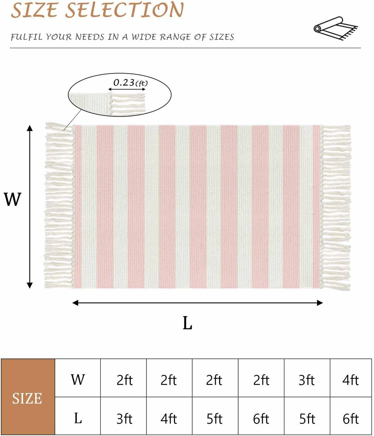 Pink Stripes Bathroom Rug 2'x3', Woven Cotton Area Rug with Tassels Washable Front Door Rugs, Farmhouse White Simple Vertical Striped Non Slip Throw Runner Rug Carpet for Entry Laundry Kitchen