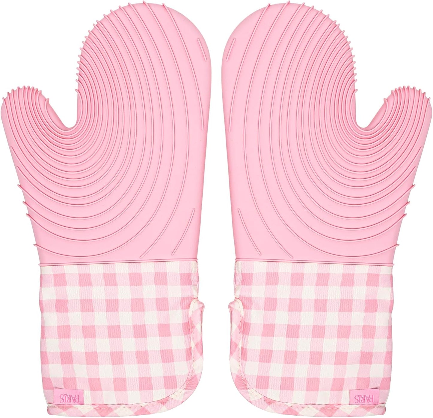 Paris Hilton Oven Mitt Set with Limited Edition Pink Gingham Design, Heat Resistant Pot Holders Featuring Non-Slip Textured Silicone Grips, 2-Piece Set, Pink