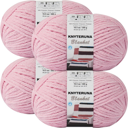 #6 Super Bulky Blanket Yarn for Crocheting - 4 Skeins(Each 10.5oz/300g, 220yds/201m), Chunky Chenille Thick Plush Big Soft Yarn for Crocheting Knitting Blankets, Pink