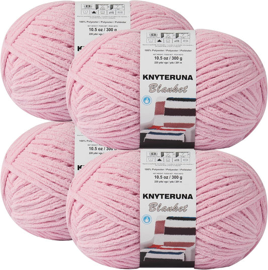 #6 Super Bulky Blanket Yarn for Crocheting - 4 Skeins(Each 10.5oz/300g, 220yds/201m), Chunky Chenille Thick Plush Big Soft Yarn for Crocheting Knitting Blankets, Pink