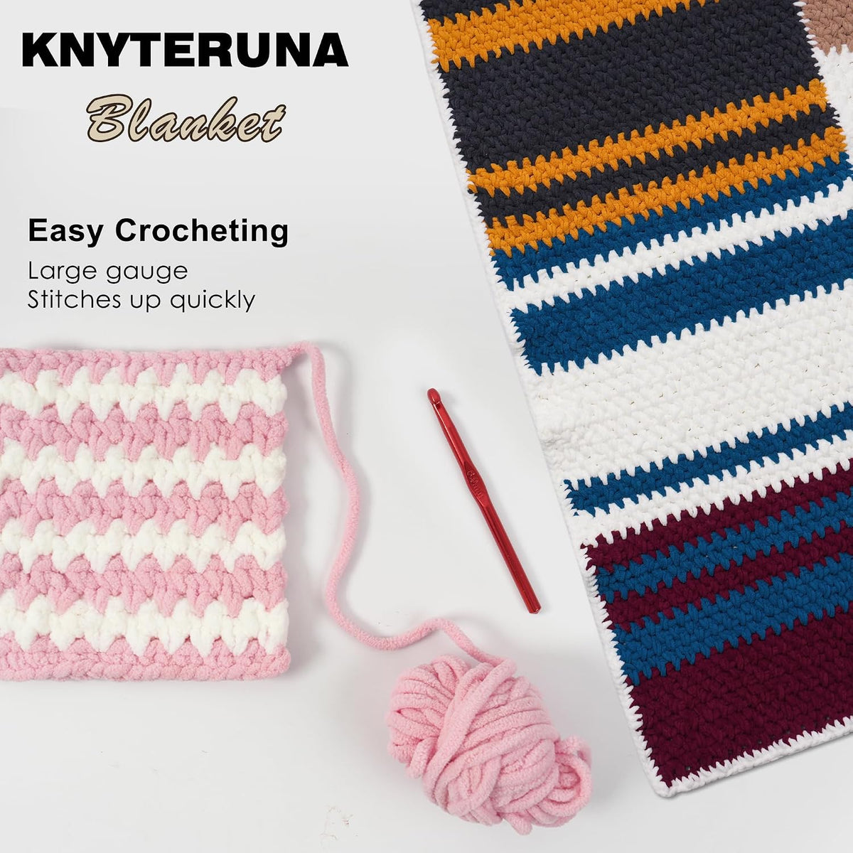 #6 Super Bulky Blanket Yarn for Crocheting - 4 Skeins(Each 10.5oz/300g, 220yds/201m), Chunky Chenille Thick Plush Big Soft Yarn for Crocheting Knitting Blankets, Pink