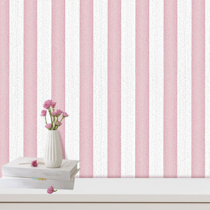 Striped Pink and White Wallpaper Peel and Stick Boho Silver Stripe Textured Contact Paper 15.7"x118" Self Adhesive Removable Waterproof Wallpaper for Bedroom,Cabinets,Drawer Liners