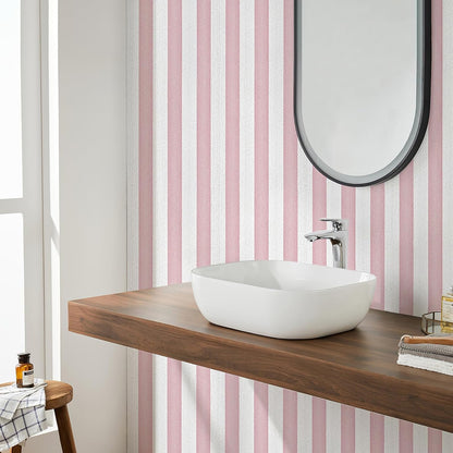 Striped Pink and White Wallpaper Peel and Stick Boho Silver Stripe Textured Contact Paper 15.7"x118" Self Adhesive Removable Waterproof Wallpaper for Bedroom,Cabinets,Drawer Liners