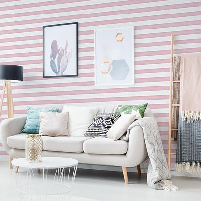 Striped Pink and White Wallpaper Peel and Stick Boho Silver Stripe Textured Contact Paper 15.7"x118" Self Adhesive Removable Waterproof Wallpaper for Bedroom,Cabinets,Drawer Liners
