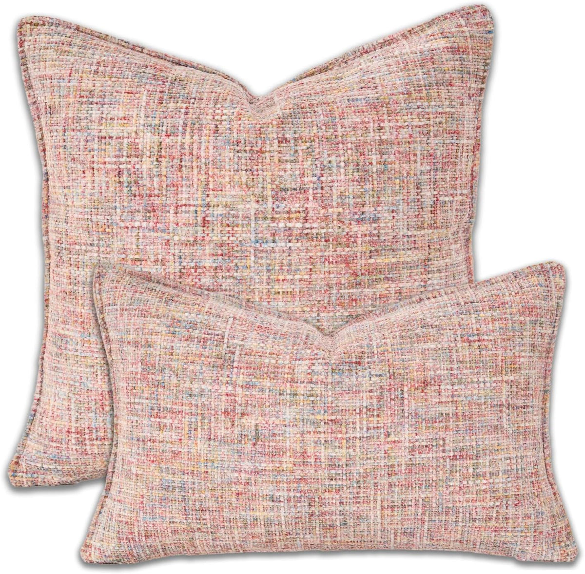 Premium Series Tweed Style Throw Pillow Cover, Linen Woven Textured Luxury Thick Cushion Case for Home Décor, Pastel Pink, 18x18 Inch