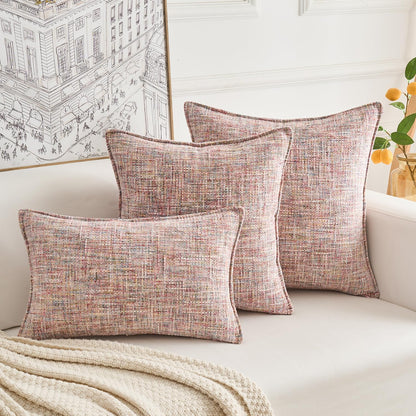 Premium Series Tweed Style Throw Pillow Cover, Linen Woven Textured Luxury Thick Cushion Case for Home Décor, Pastel Pink, 18x18 Inch