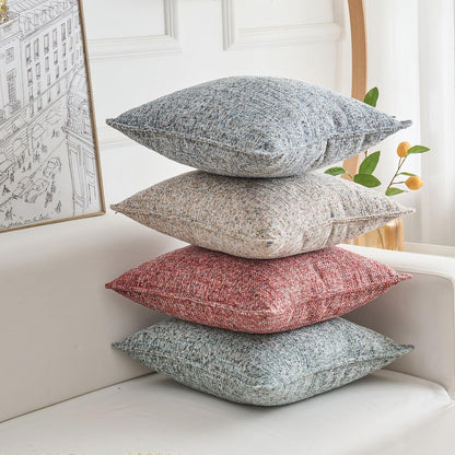 Premium Series Tweed Style Throw Pillow Cover, Linen Woven Textured Luxury Thick Cushion Case for Home Décor, Pastel Pink, 18x18 Inch