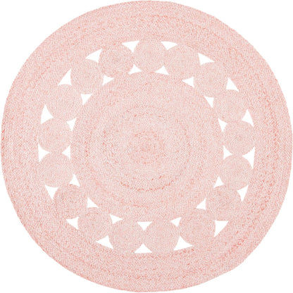 Cape Cod Collection Area Rug - 4' Round, Pink, Handmade Braided, Ideal for High Traffic Areas in Living Room, Bedroom (CAP225U)