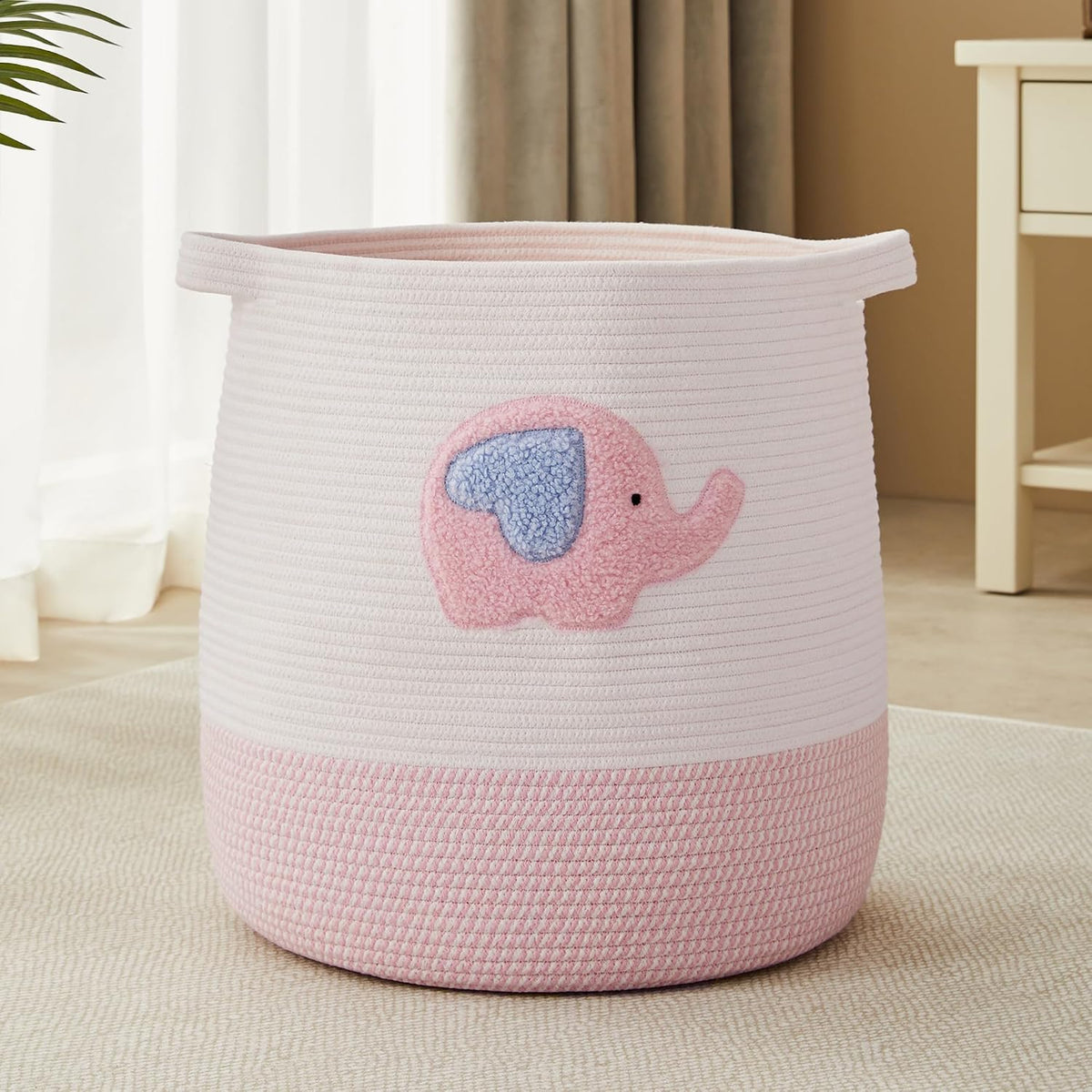 Large Baby Nurser Hamper Pink Rope Laundry Basket