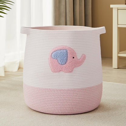 Large Baby Nurser Hamper Pink Rope Laundry Basket