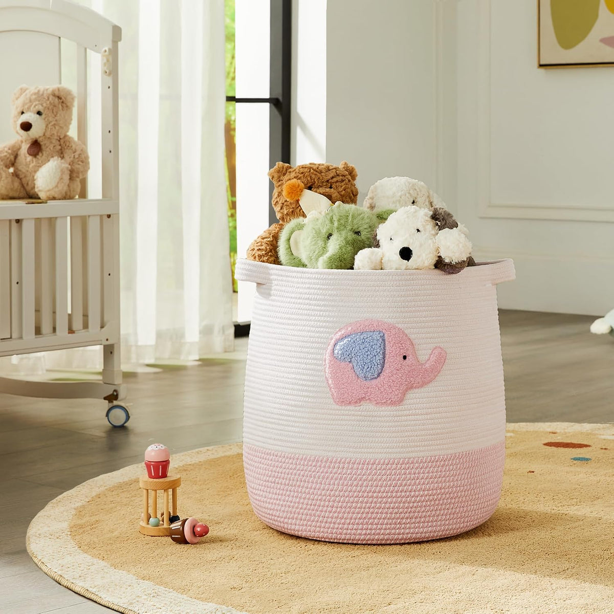 Large Baby Nurser Hamper Pink Rope Laundry Basket