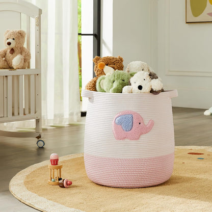 Large Baby Nurser Hamper Pink Rope Laundry Basket