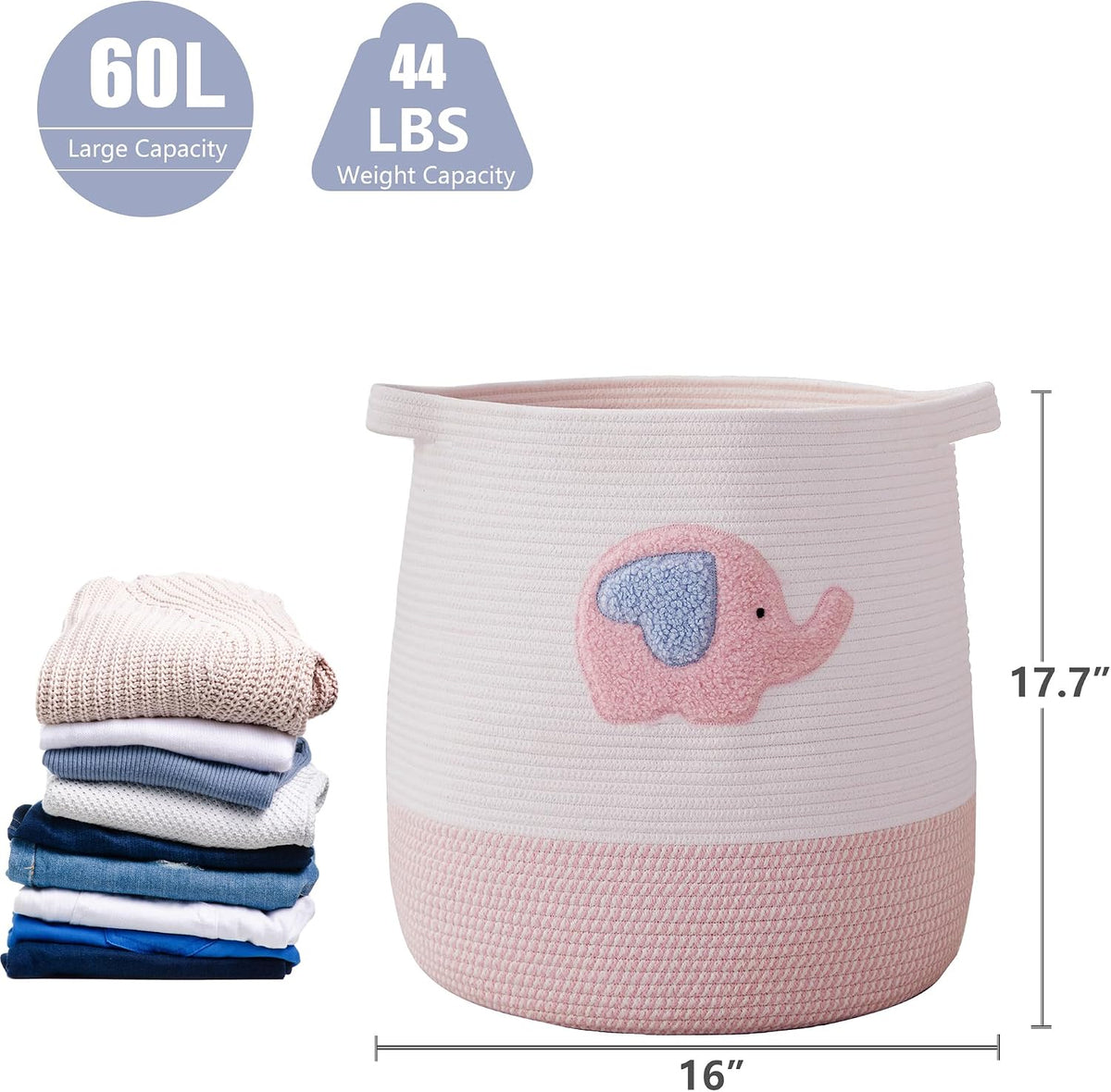 Large Baby Nurser Hamper Pink Rope Laundry Basket