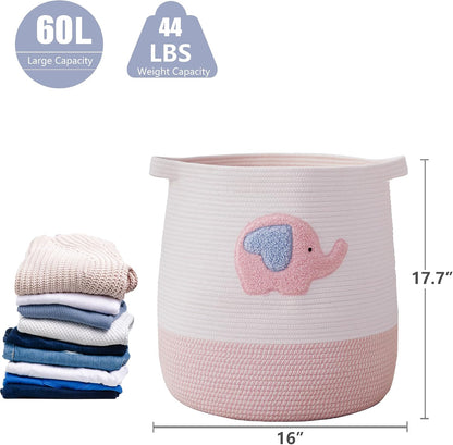 Large Baby Nurser Hamper Pink Rope Laundry Basket