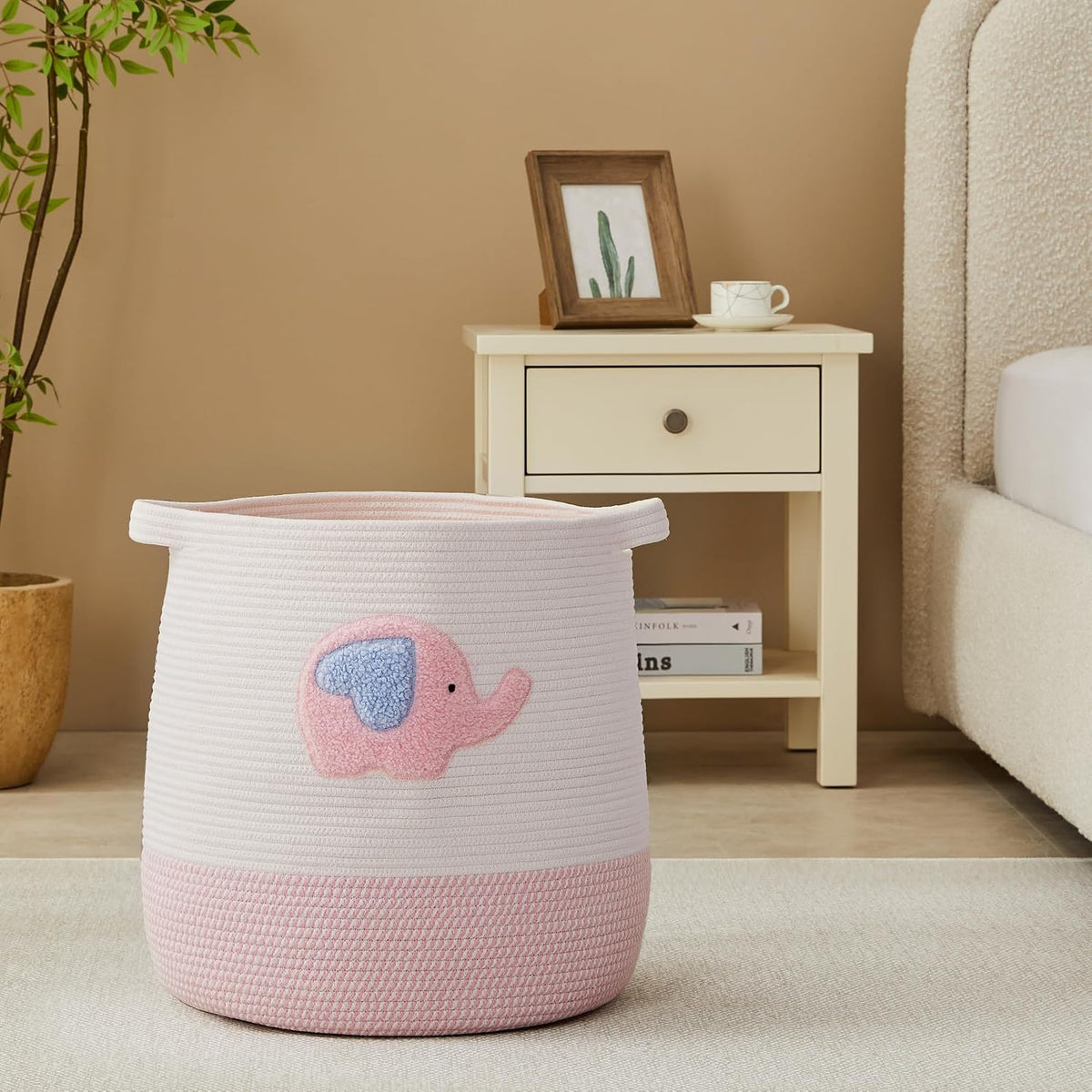 Large Baby Nurser Hamper Pink Rope Laundry Basket