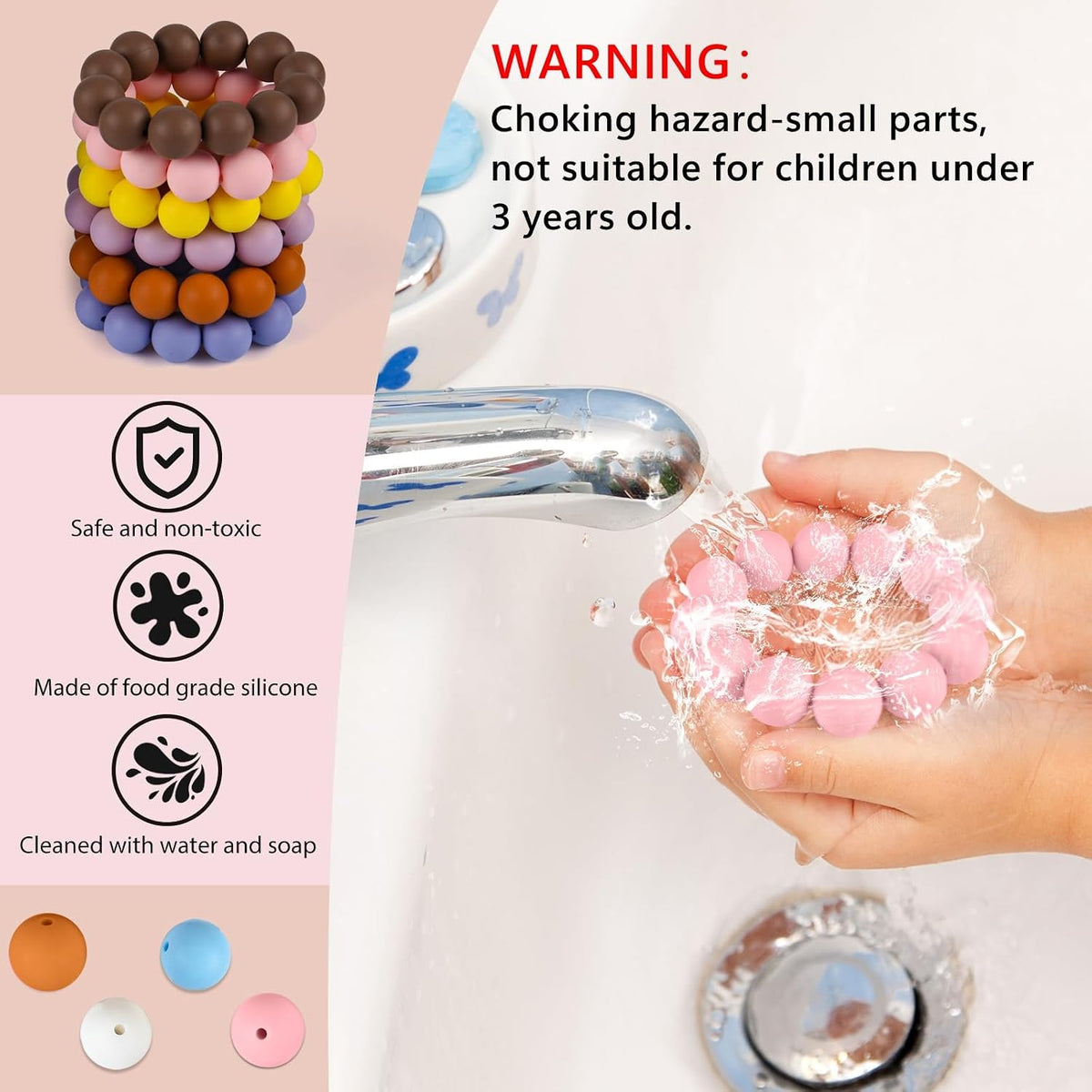 100 Pcs 15mm Dusty Peach Pink Silicone Beads for Keychain Making