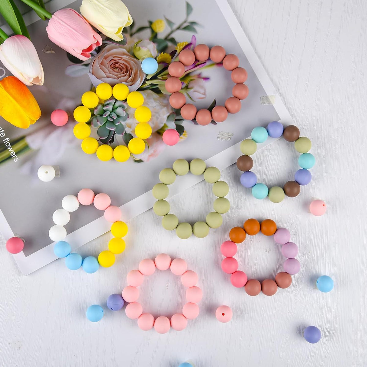 100 Pcs 15mm Dusty Peach Pink Silicone Beads for Keychain Making
