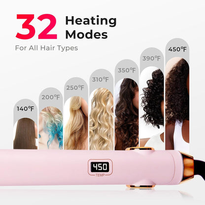 TYMO Flat Iron Hair Straightener and Curler 2 in 1 with 10s Fast Heating, 1 Inch Professional Titanium Straightening Curling Iron with 32 Adjustable Temp and Automatic Shut Off, Light Pink