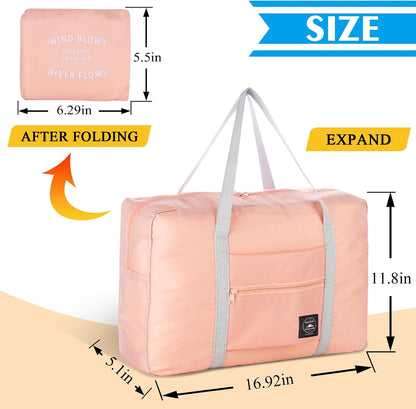 Foldable Travel Duffel Bag Tote Carry on Luggage Bag Spirit Airlines Personal item Sports Gym Bag Water Resistant Weekender Overnight Bags for Women and Men (Pink)