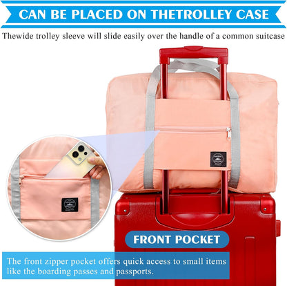 Foldable Travel Duffel Bag Tote Carry on Luggage Bag Spirit Airlines Personal item Sports Gym Bag Water Resistant Weekender Overnight Bags for Women and Men (Pink)