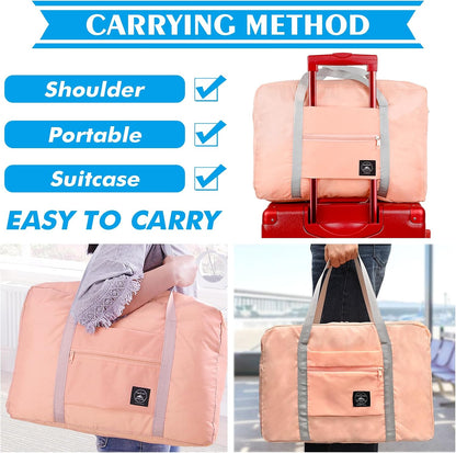 Foldable Travel Duffel Bag Tote Carry on Luggage Bag Spirit Airlines Personal item Sports Gym Bag Water Resistant Weekender Overnight Bags for Women and Men (Pink)