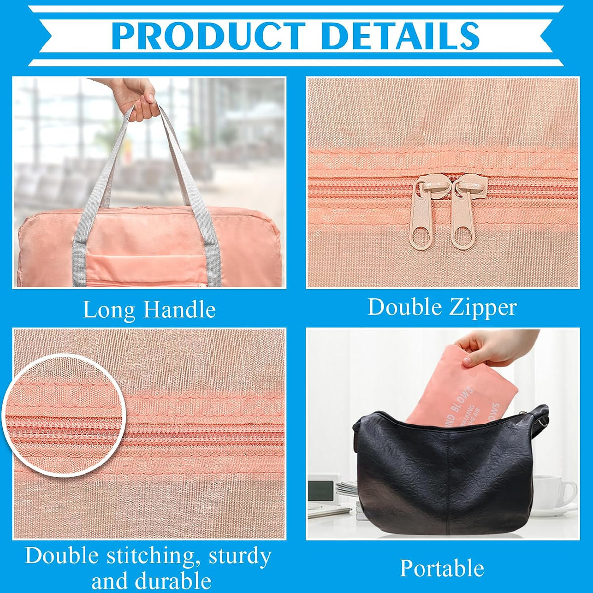 Foldable Travel Duffel Bag Tote Carry on Luggage Bag Spirit Airlines Personal item Sports Gym Bag Water Resistant Weekender Overnight Bags for Women and Men (Pink)