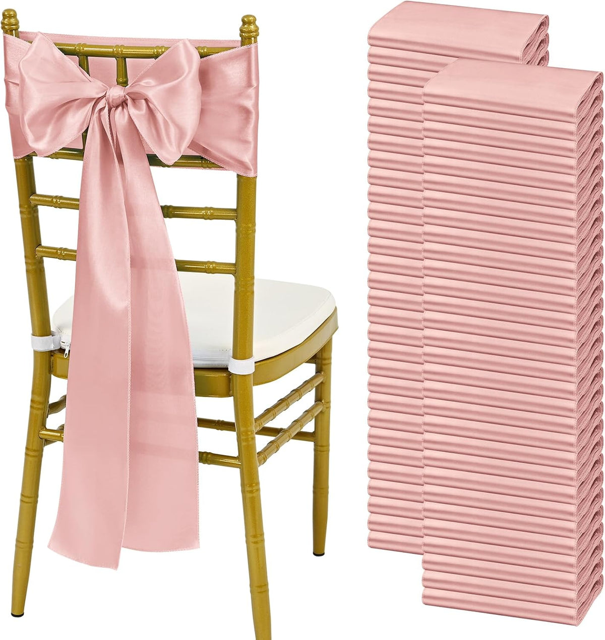 60 PCS Rose Gold Satin Chair Sashes, 7x108 Inch Ties Chair Bows
