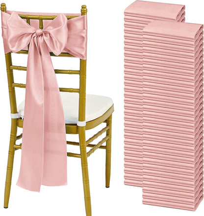 60 PCS Rose Gold Satin Chair Sashes, 7x108 Inch Ties Chair Bows