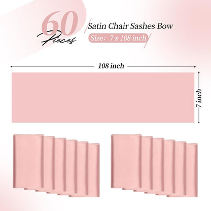 60 PCS Rose Gold Satin Chair Sashes, 7x108 Inch Ties Chair Bows