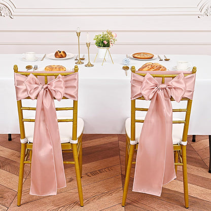 60 PCS Rose Gold Satin Chair Sashes, 7x108 Inch Ties Chair Bows