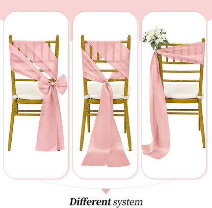 60 PCS Rose Gold Satin Chair Sashes, 7x108 Inch Ties Chair Bows