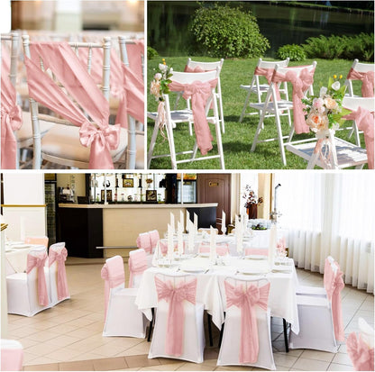 60 PCS Rose Gold Satin Chair Sashes, 7x108 Inch Ties Chair Bows