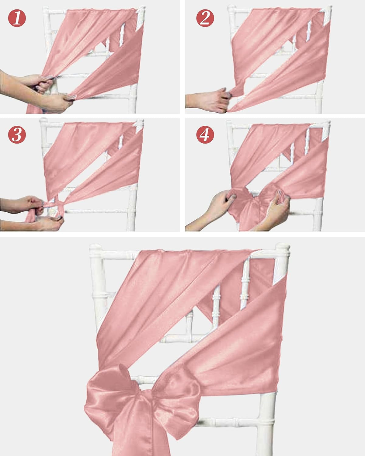 60 PCS Rose Gold Satin Chair Sashes, 7x108 Inch Ties Chair Bows