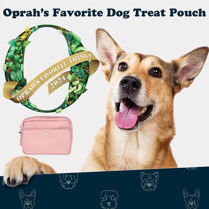 3-in-1 Crossbody Dog Treat Pouch for Pet Training - Compostable Poop Bags, Built-In Poop Bag Dispenser, Slow-Feeding Travel Dog Bowl & Reflective Leash - Dog Walking Bag (Blush Pink)
