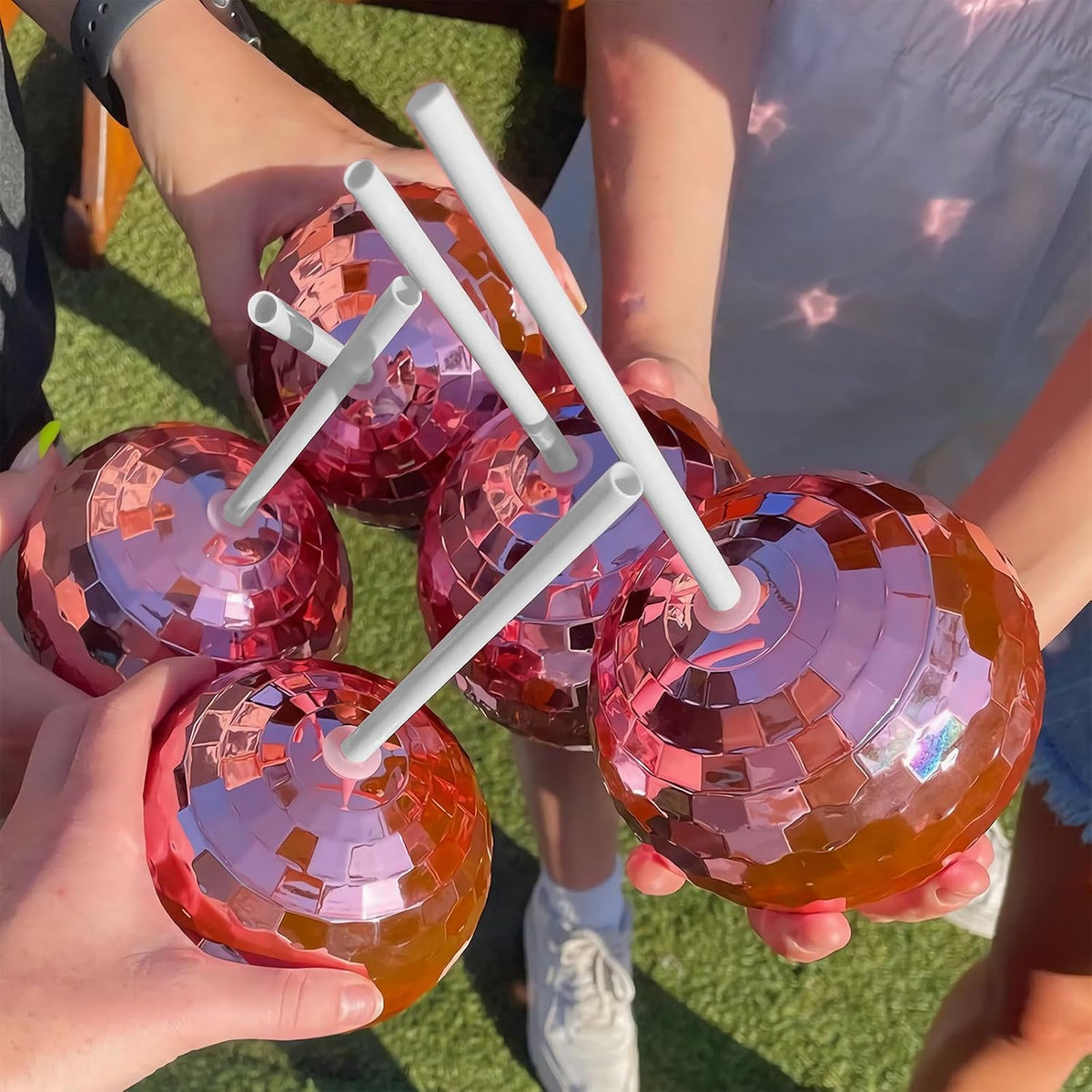 Disco Ball Cups, 20OZ Disco Party Cups with Lid and Reusable Straw Flash Ball Cocktail Cup for Party Nightclub Bar Supplies Wine Drinking Syrup Tea Bottle (12, Rose Gold)