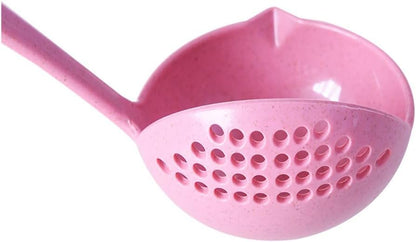 2 in 1 Straining Ladle Slotted Ladle Spoon with Filter Hole Pink Plastic Soup Serving Spoon for Hot Pot Oil Separation Hanging Storage Dishwasher Safe