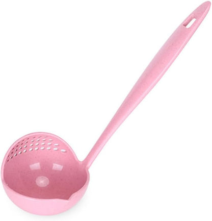 2 in 1 Straining Ladle Slotted Ladle Spoon with Filter Hole Pink Plastic Soup Serving Spoon for Hot Pot Oil Separation Hanging Storage Dishwasher Safe