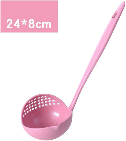 2 in 1 Straining Ladle Slotted Ladle Spoon with Filter Hole Pink Plastic Soup Serving Spoon for Hot Pot Oil Separation Hanging Storage Dishwasher Safe