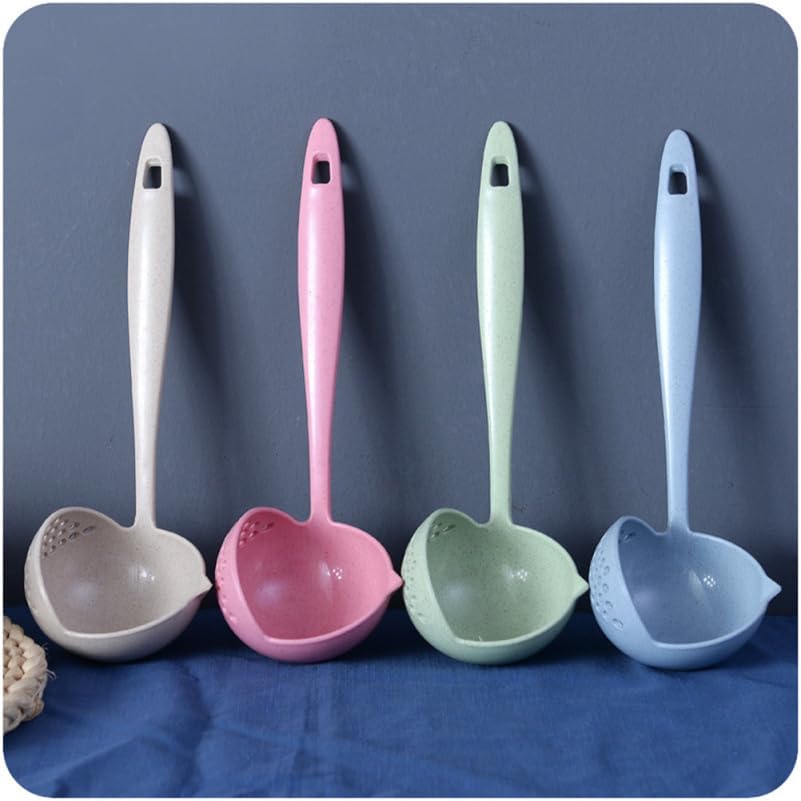 2 in 1 Straining Ladle Slotted Ladle Spoon with Filter Hole Pink Plastic Soup Serving Spoon for Hot Pot Oil Separation Hanging Storage Dishwasher Safe