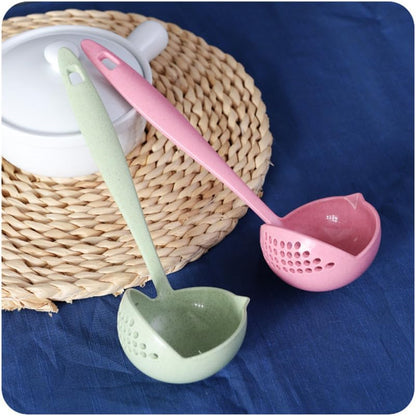2 in 1 Straining Ladle Slotted Ladle Spoon with Filter Hole Pink Plastic Soup Serving Spoon for Hot Pot Oil Separation Hanging Storage Dishwasher Safe