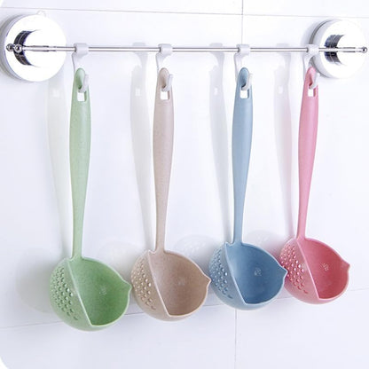 2 in 1 Straining Ladle Slotted Ladle Spoon with Filter Hole Pink Plastic Soup Serving Spoon for Hot Pot Oil Separation Hanging Storage Dishwasher Safe