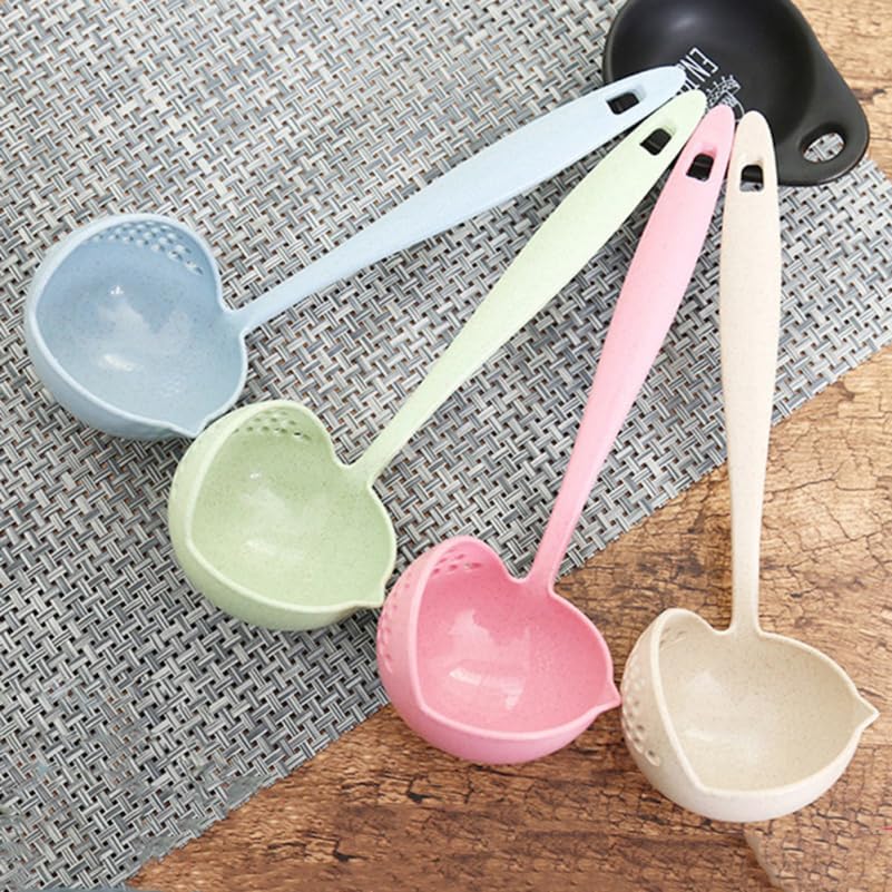 2 in 1 Straining Ladle Slotted Ladle Spoon with Filter Hole Pink Plastic Soup Serving Spoon for Hot Pot Oil Separation Hanging Storage Dishwasher Safe
