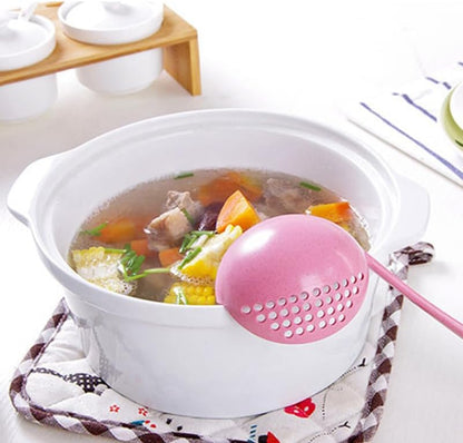 2 in 1 Straining Ladle Slotted Ladle Spoon with Filter Hole Pink Plastic Soup Serving Spoon for Hot Pot Oil Separation Hanging Storage Dishwasher Safe